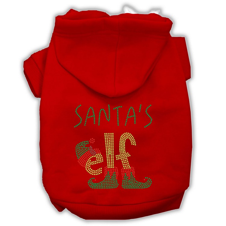 Santa's Elf Rhinestone Dog Hoodie Red XS